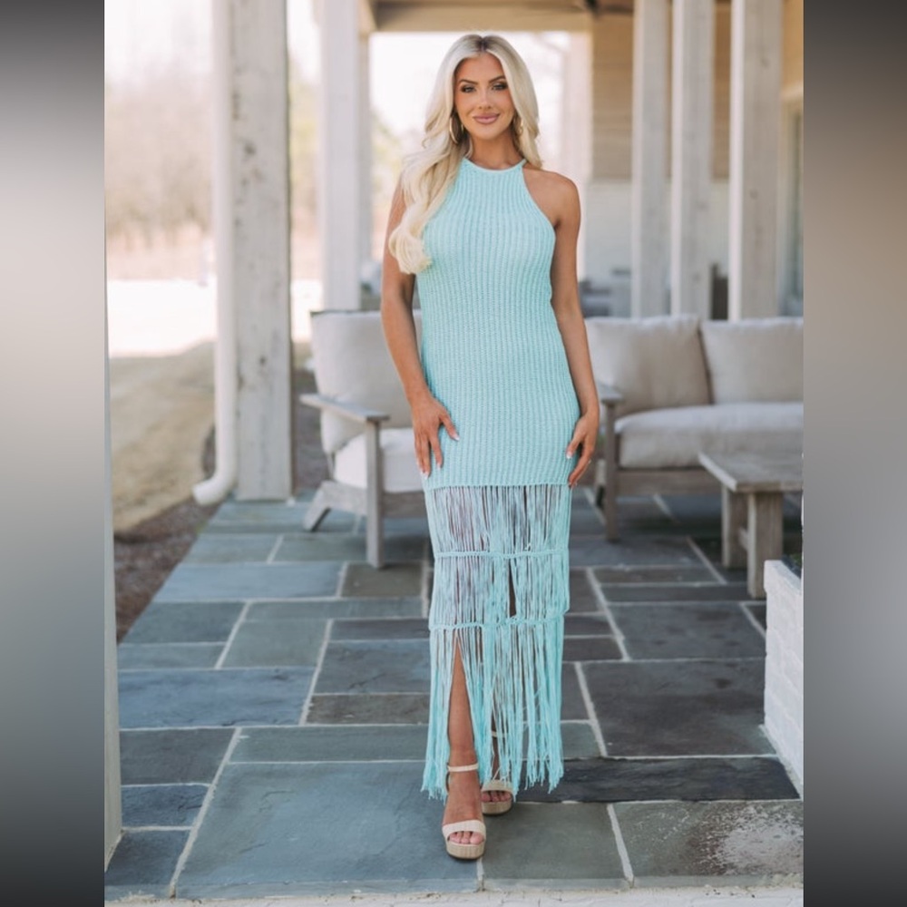 THESE THREE: Fringe Turquoise Dress